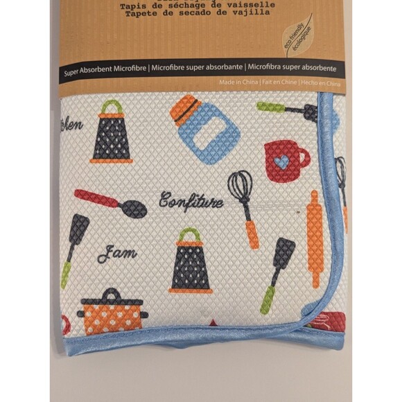 Kitchen Utensils Tools Dish Drying Mat Reversible Blue Microfiber 19 X 15-in NEW - Picture 5 of 5